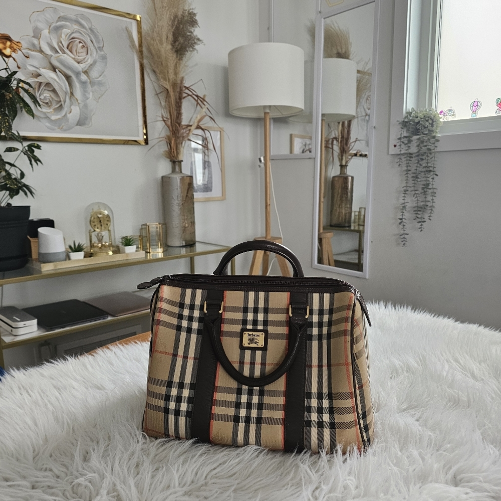 Burberry Tan and Black Checkered Bag